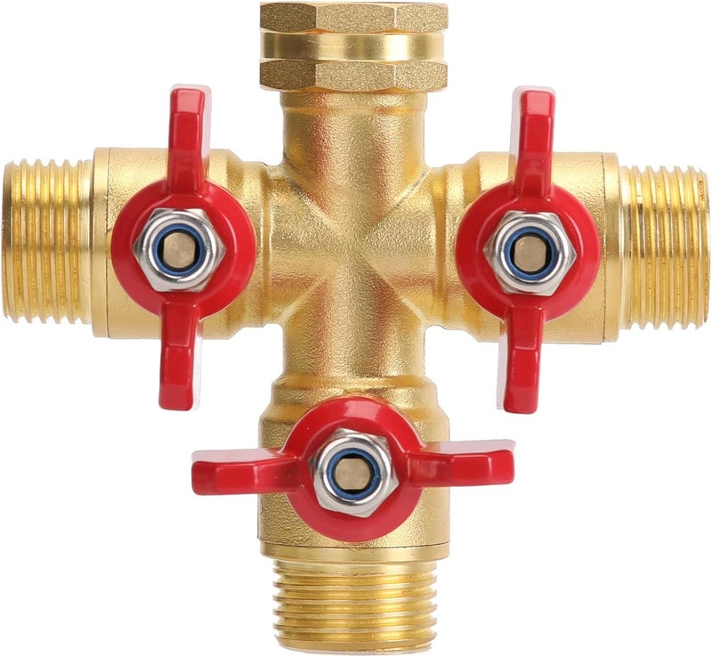 Finest Garden Hose Splitter 3 Way, Heavy Duty 3-Way Brass Valve Garden Hose Splitter With Stainless Steel Long Handle, Full Flow Hose Splitter Connector, Valve 3/4 Inch GHT Thread - Image 1